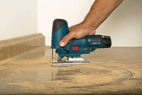 Bosch JS120N integrated LED lighting improves visibility at the cut line.