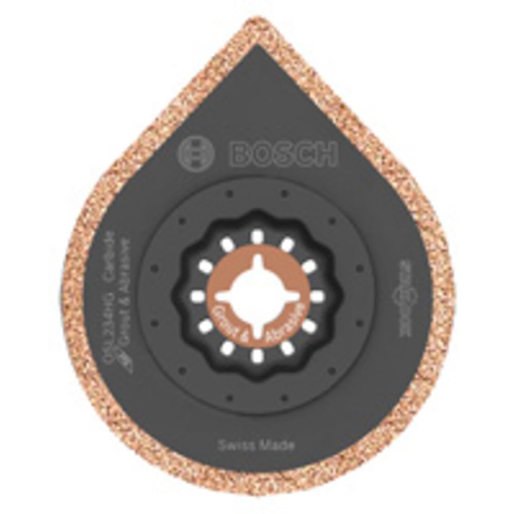 Bosch OSL234HG Starlock grout blade with hybrid teardrop design for versatile grinding.