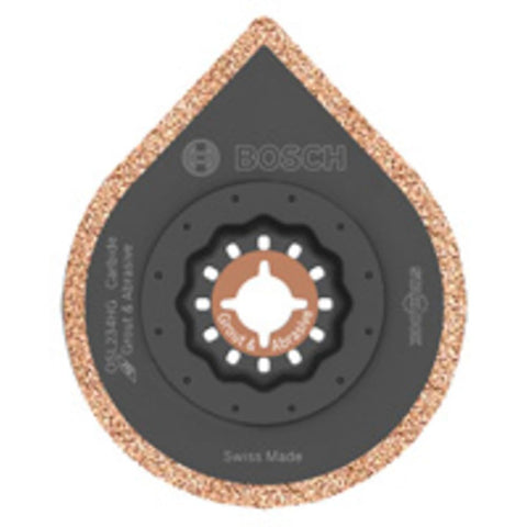 Bosch OSL234HG Starlock grout blade with hybrid teardrop design for versatile grinding.