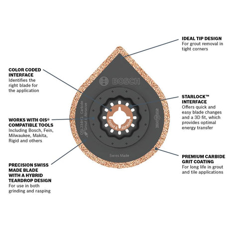 Bosch OSL234HG Starlock-teardrop blade for efficient grinding and rasping tasks.