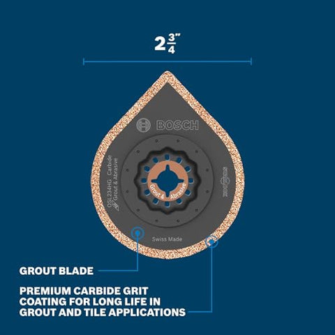 Bosch OSL234HG Starlock blade with premium carbide grit for tile and grout longevity.