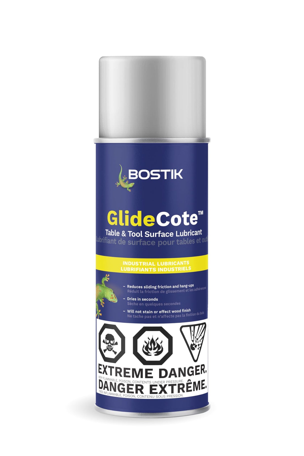 Bostik GlideCote spray-on dry lubricant demonstrates quick-dry, non-staining protection for woodshop surfaces.