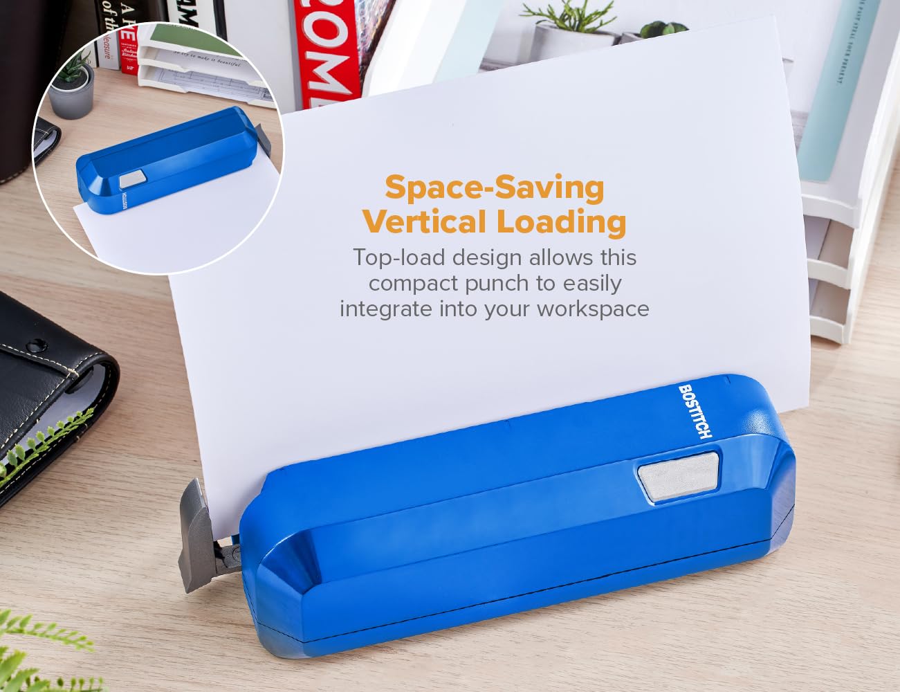 Bostitch EHP20 Blue integrated six AA battery option supports wireless punching.