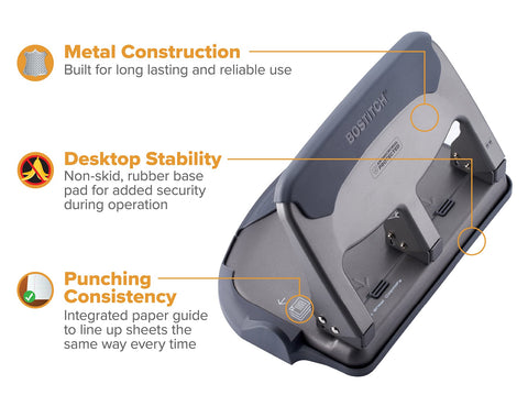Bostitch EZ Squeeze in use; punch through stacks with precision