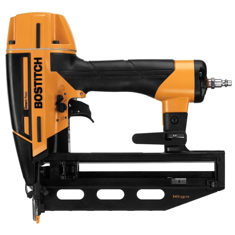 Bostitch Smart Point nose finish nailer front view for precise trim placement