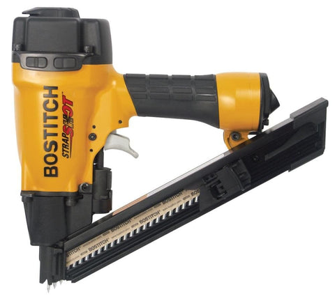 Bostitch Strap Shot nailer with exposed tip for precise hole entry and quick fastening.