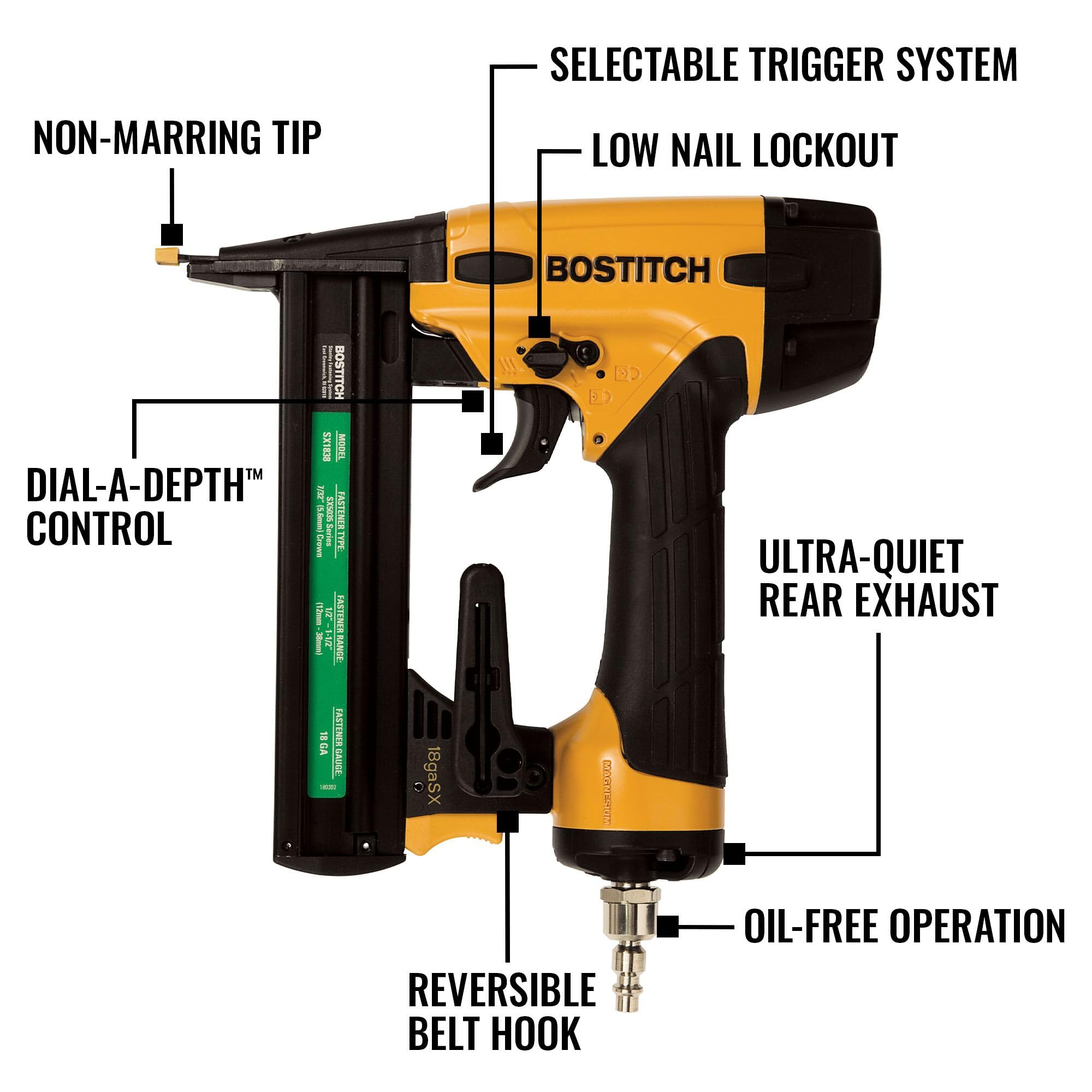 BOSTITCH SX1838K belt hook with integrated pencil sharpener for on-site convenience