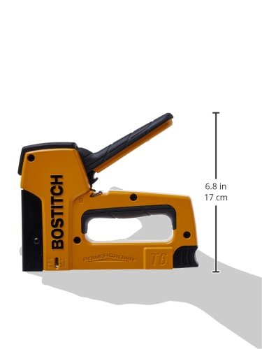 Bostitch T6-8 PowerCrown tacker bottom-loading magazine enables quick reloading during projects.