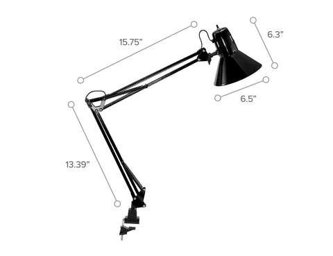Bostitch VLF100 clipped to desk edge for compact, stable lighting