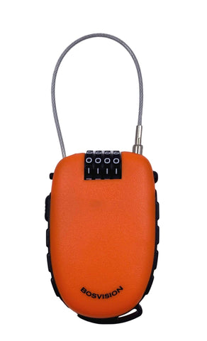 Bosvision lock demonstrates retractable cable button operation for quick securing.