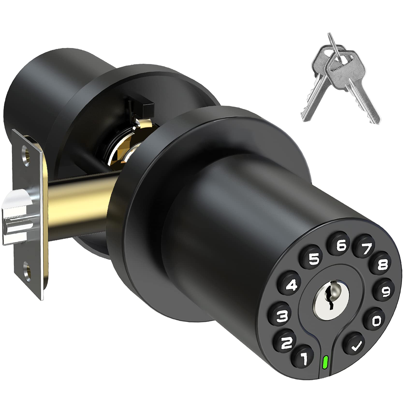 BOTHSTAR keypad door knob front view, matte black finish, secure entry for home and office.