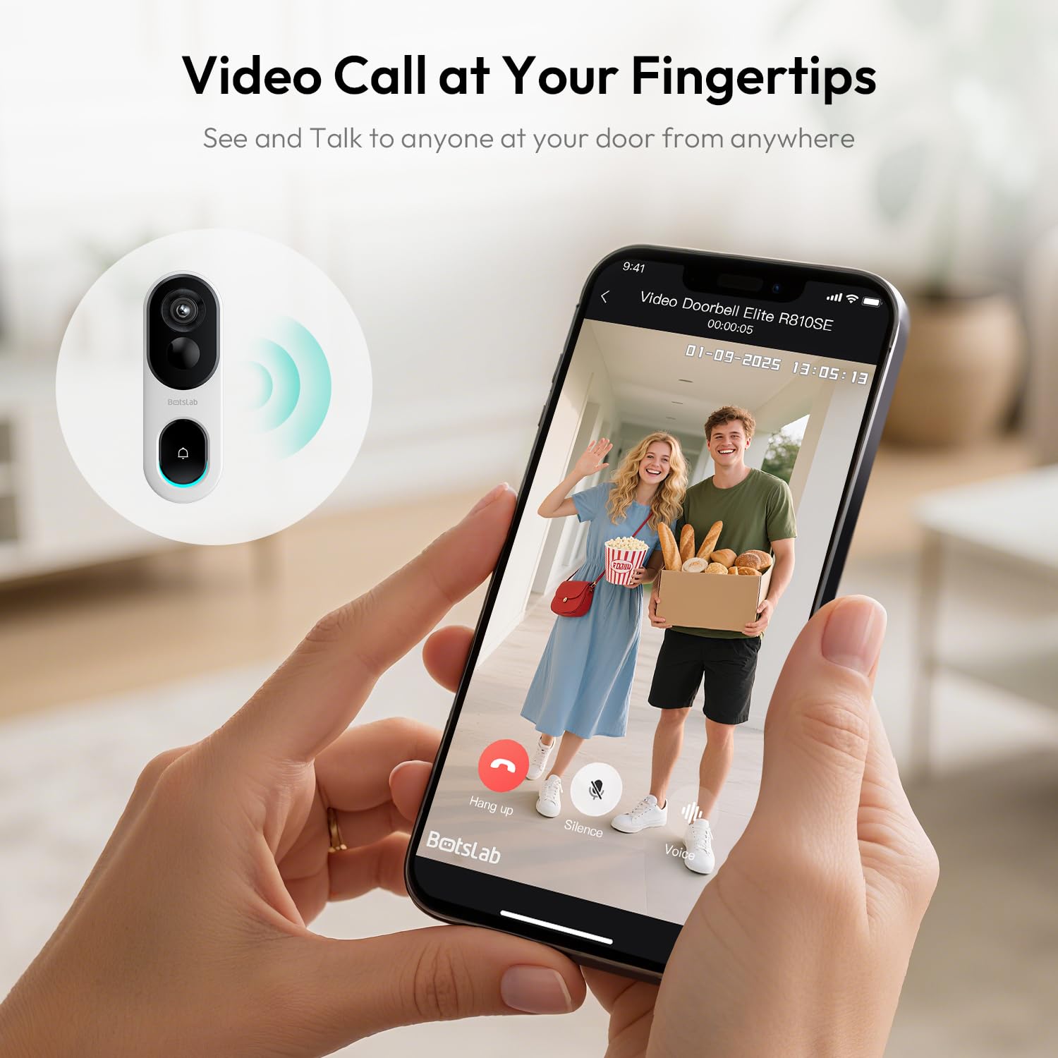 BOTSLAB 2K doorbell 5200mAh battery supports long life
