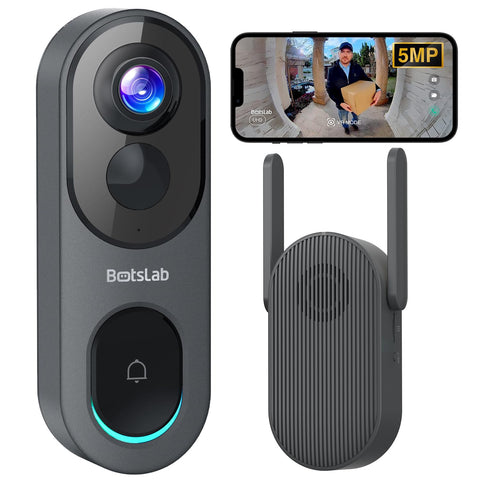 BOTSLAB 5MP doorbell front view with wide coverage for quick visitor awareness.