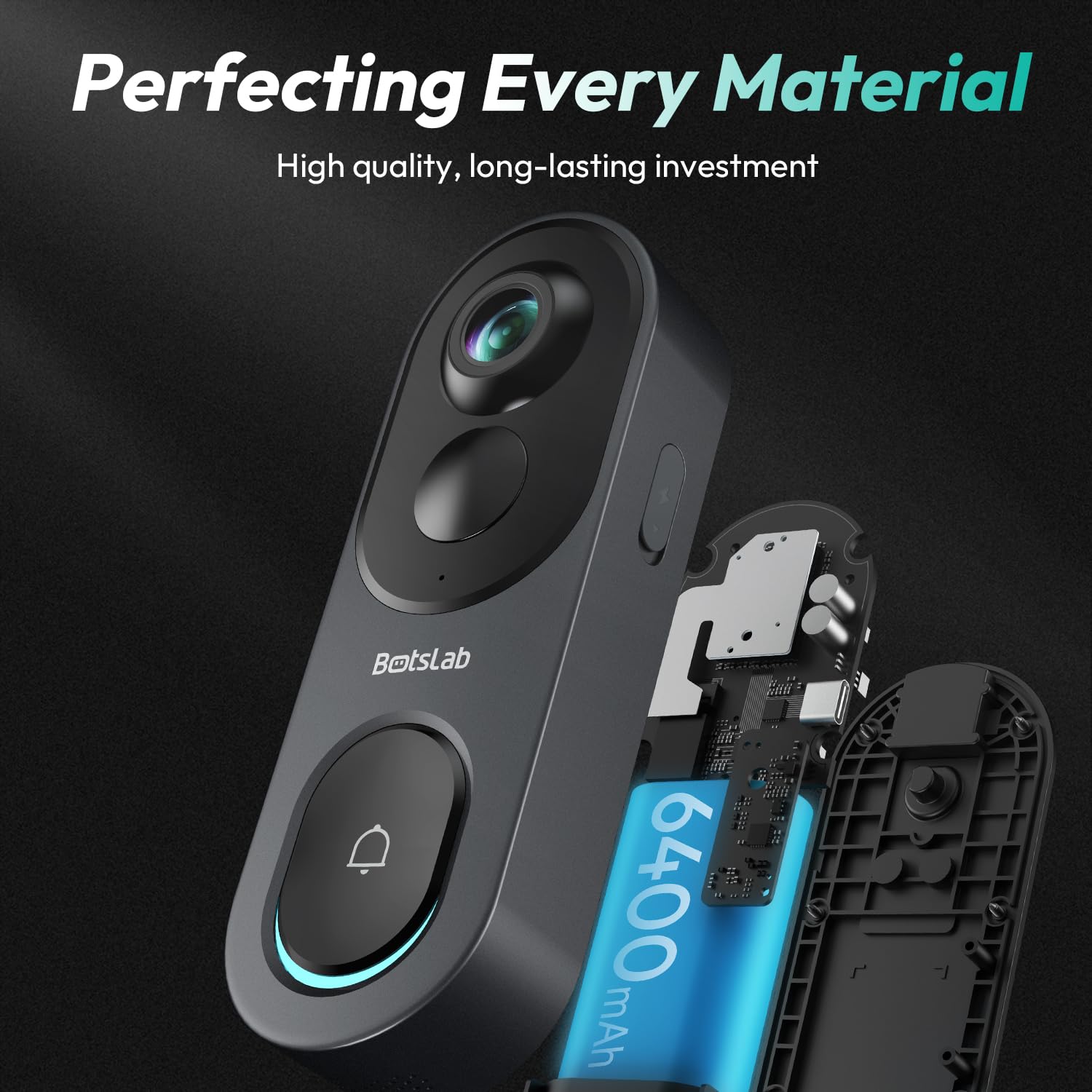BOTSLAB 5MP doorbell VR mode offers multiple viewing angles for flexible monitoring.