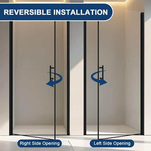 Botwinkle pivot shower door reversible installation supports left or right handed setups.