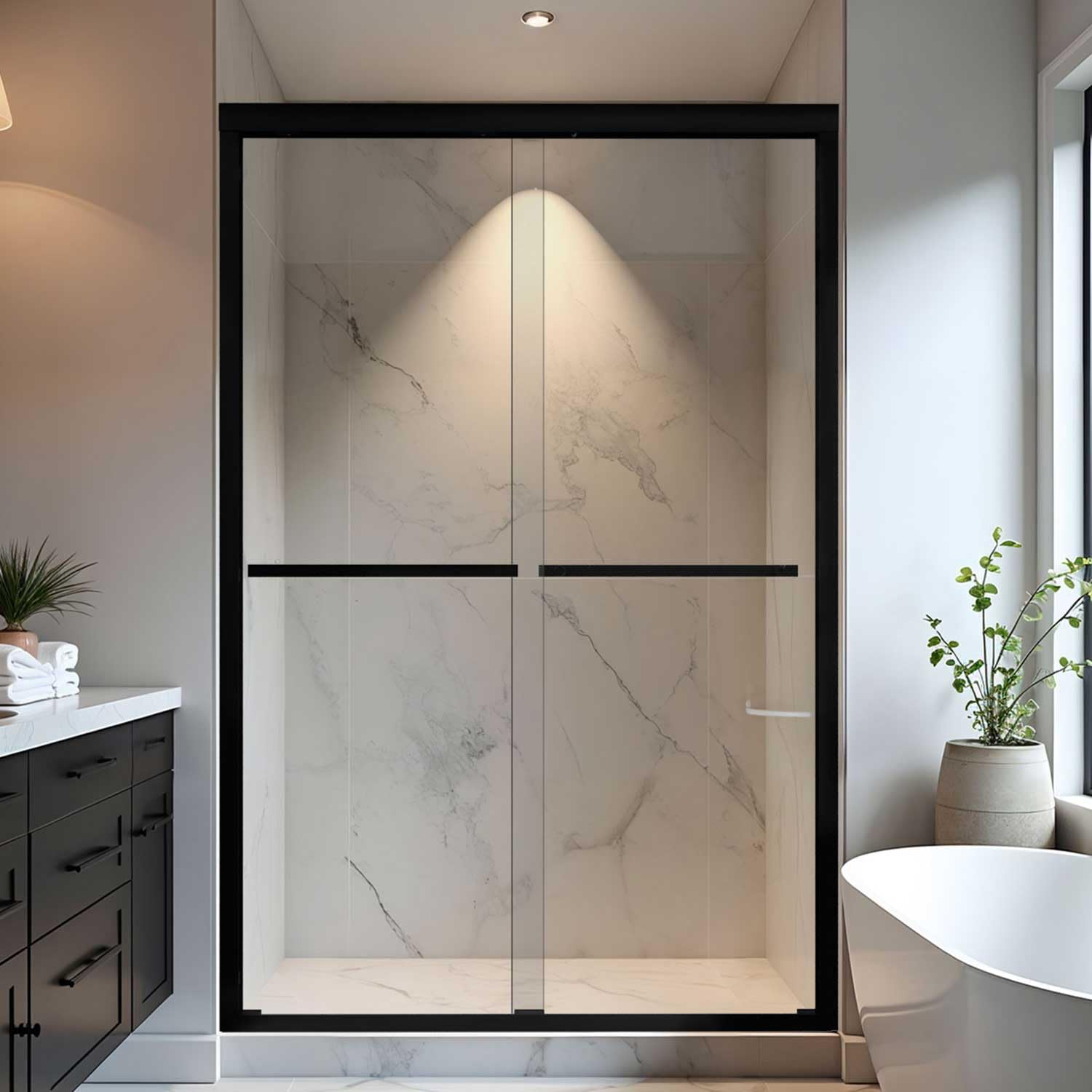 Botwinkle shower door 44-48 wide and 72 high, adjustable for a precise fit.