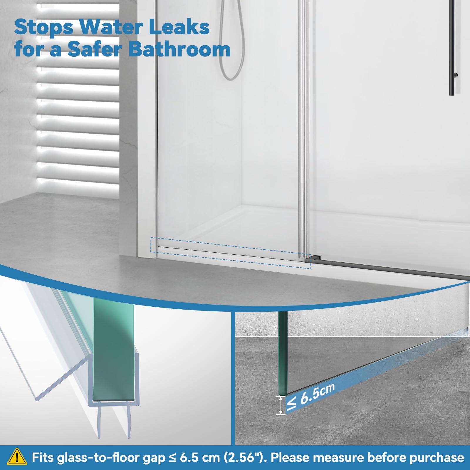 Bougainora clear PVC seal ensures transparent, durable waterproofing for 10 mm glass doors.