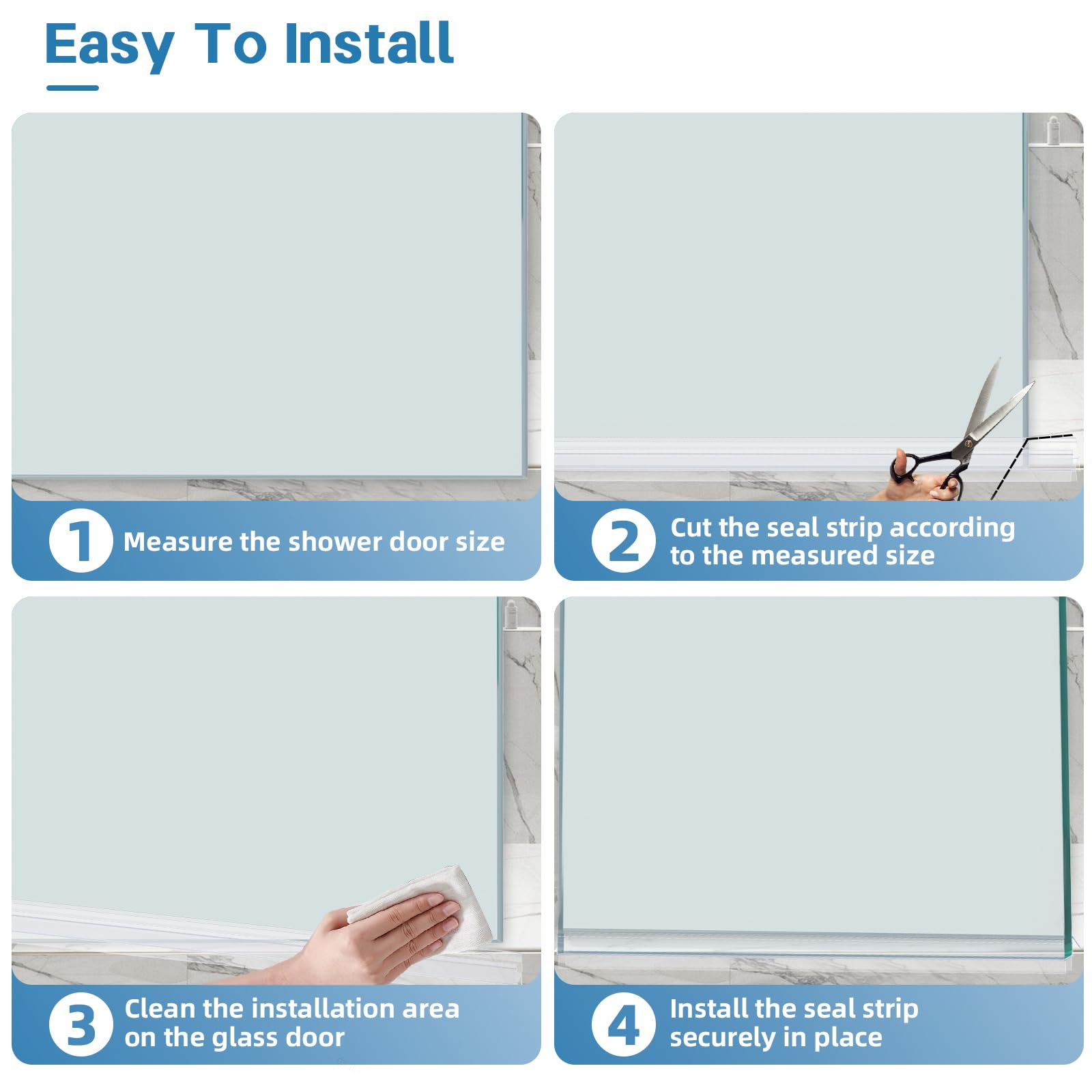 Bougainora frameless door seal fits most glass doors for a neat, secure finish.