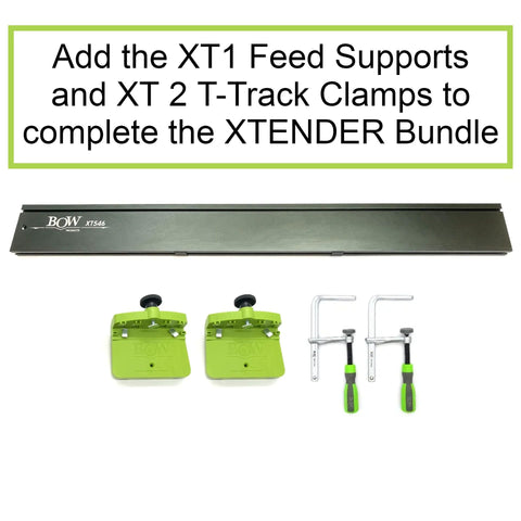 Bow Products XT546 fence with feed support extends the table surface for easier handling