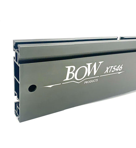 Bow Products XT546 fence side view highlights three top slots for accessory mounting and precision