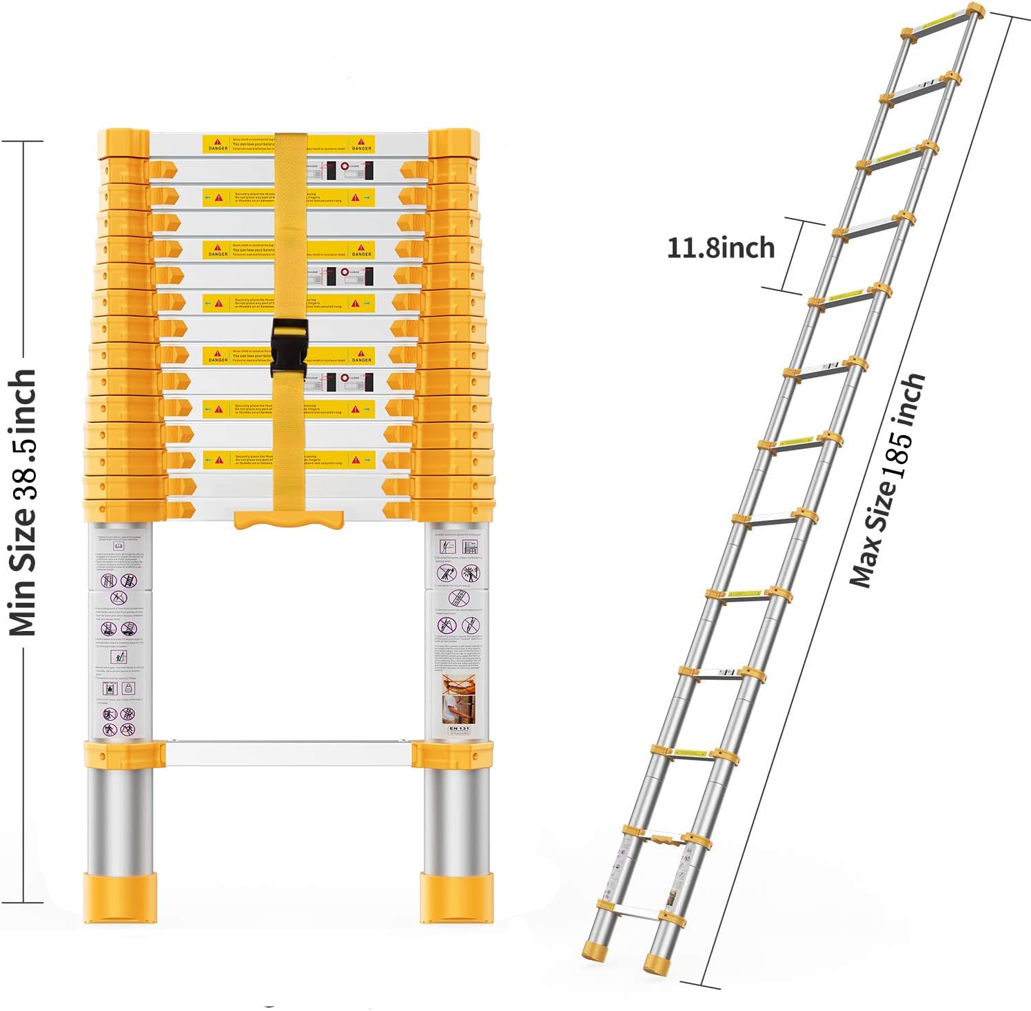 BOWEITI ladder with independent locking buttons for precise height stops.