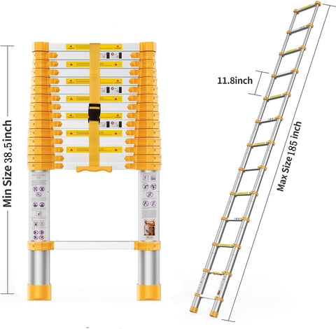 BOWEITI ladder with independent locking buttons for precise height stops.