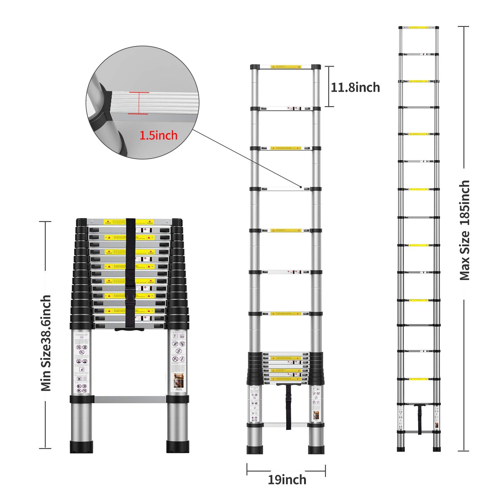 BOWEITI telescoping ladder folded for compact storage in a garage