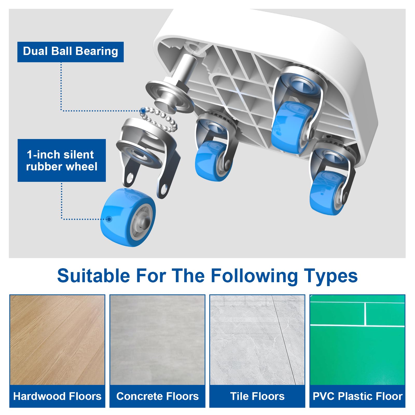 Bowen EZ 360-degree silent wheels roll smoothly on all floors