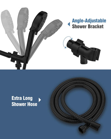 BOWGER 60-inch hose provides flexible reach for full bathroom setup.