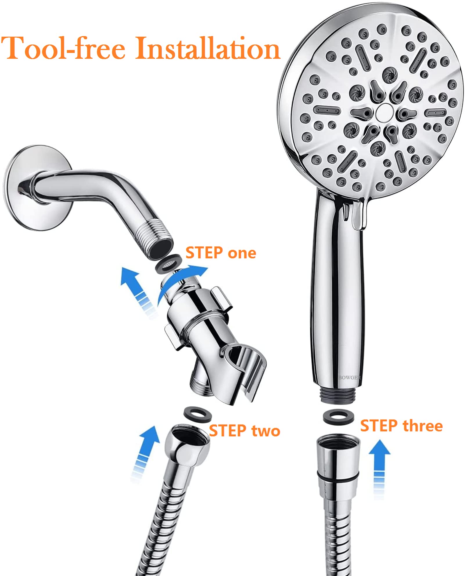BOWGER anti‑leak tape and washers secure installation.