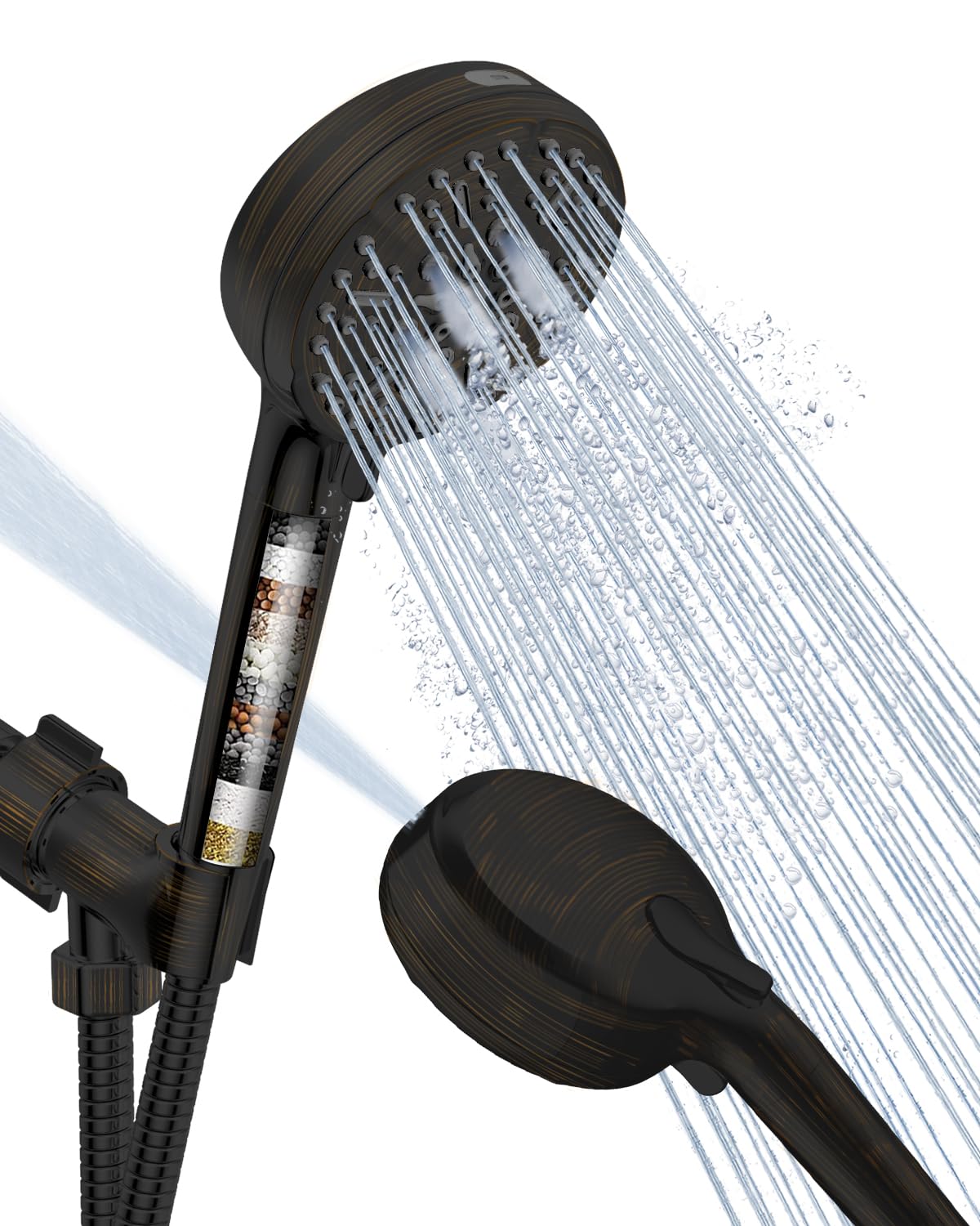 BOWGER filtered shower head with handle delivers purified water for softer skin.