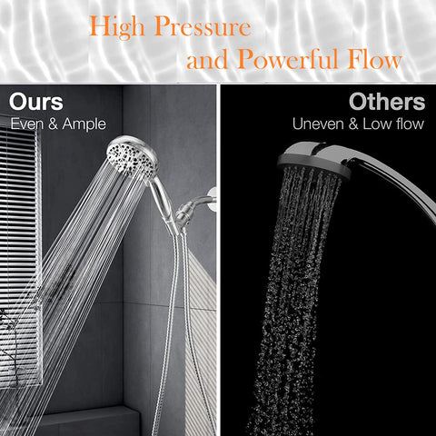 BOWGER five‑function head with settings for rain, massage, and more.
