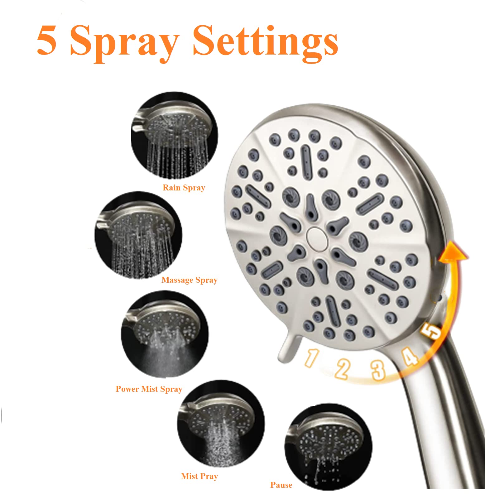 Bowger handheld shower head with multiple spray settings for versatile showers.