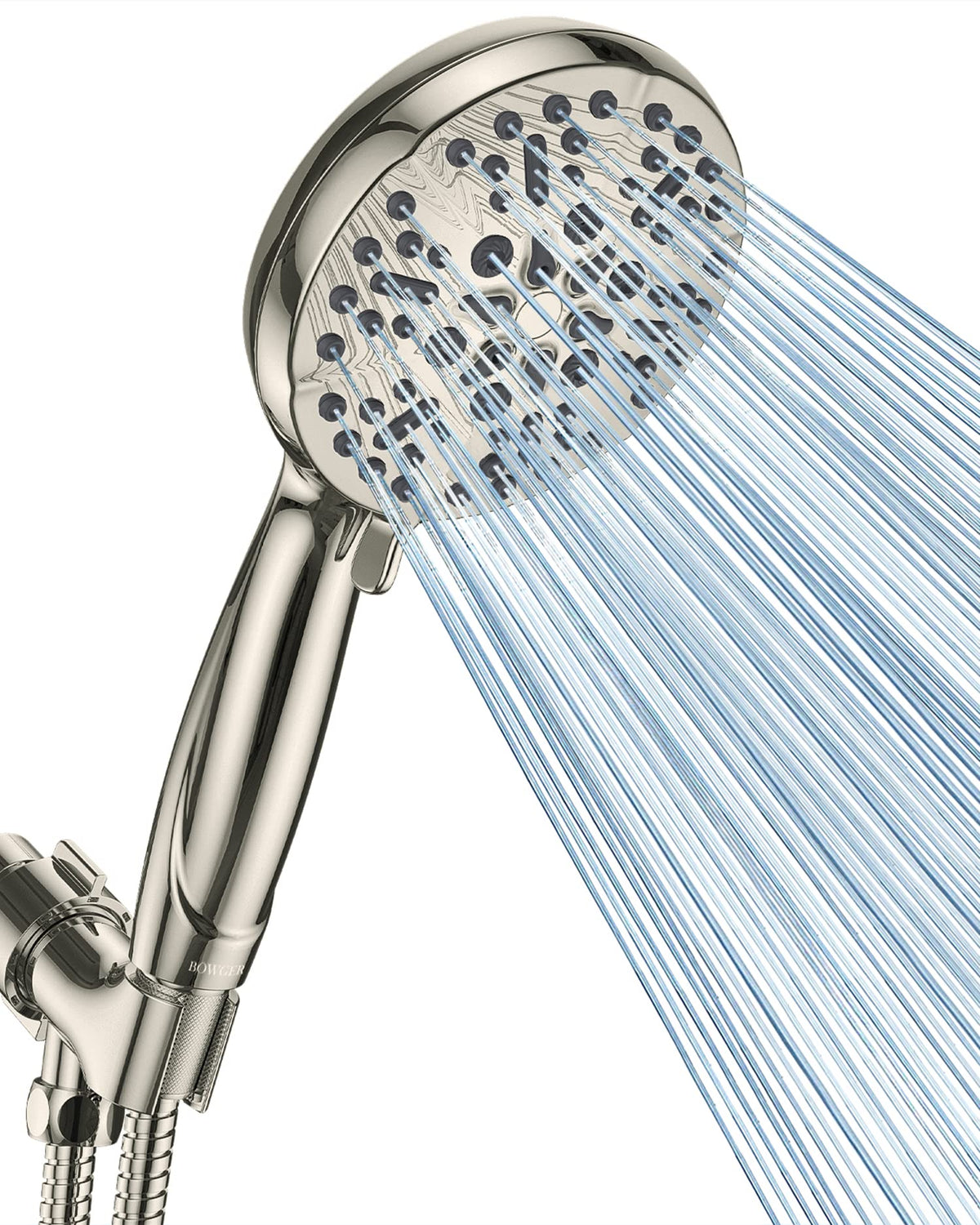Bowger high-pressure shower head with rain spray for stronger water flow.