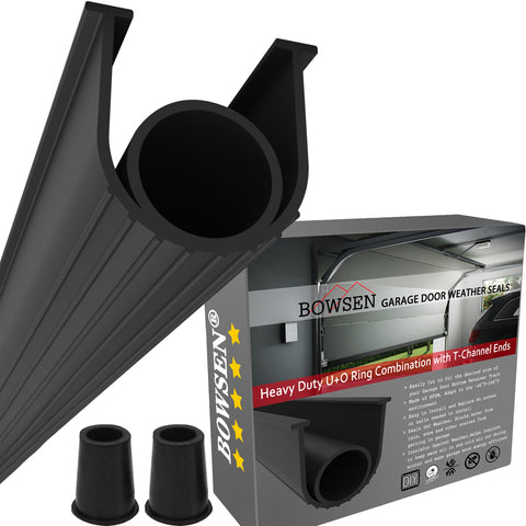 BOWSEN garage door bottom seal close-up showing weatherproof EPDM.