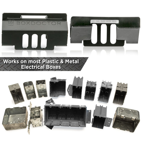 Box Doctor Repair Clips applied to a metal wall box for stability.