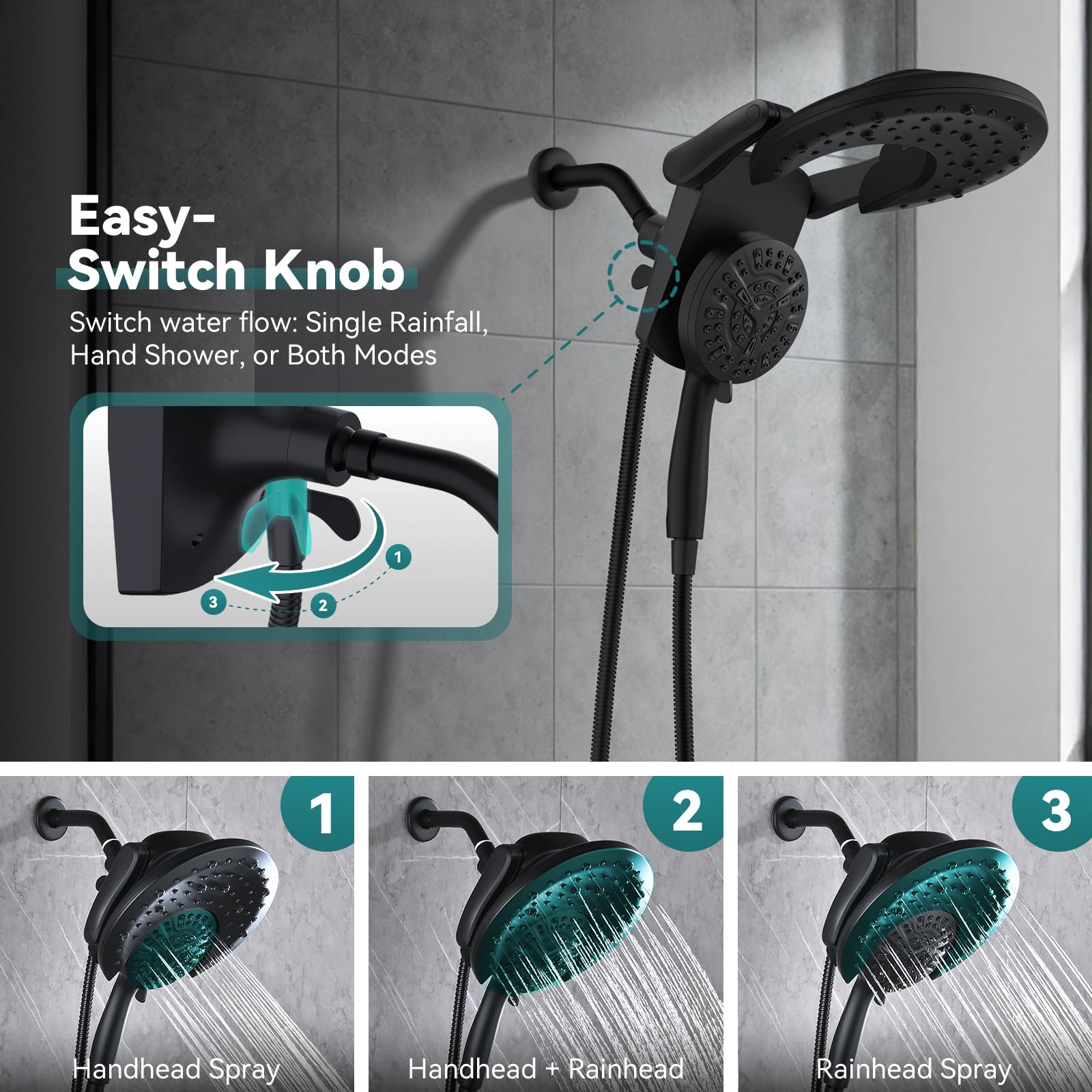 BOZYBO dual shower head with 9 spray settings for customization