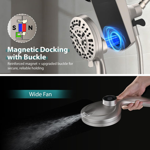 BOZYBO dual-shower-head-design blends rainfall and handheld spray for flexible routines.