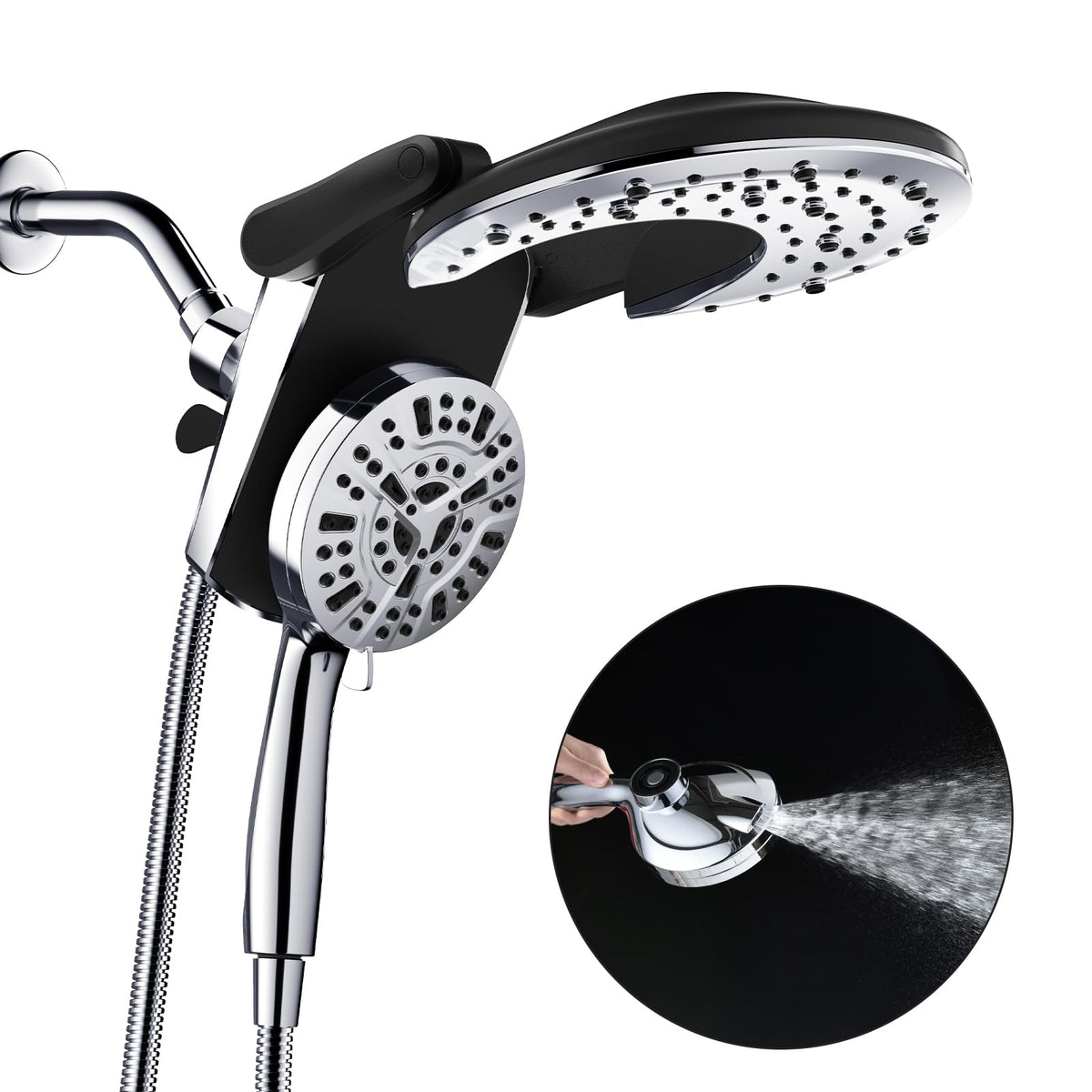 BOZYBO dual shower head foldable rain handheld for versatile bathing.