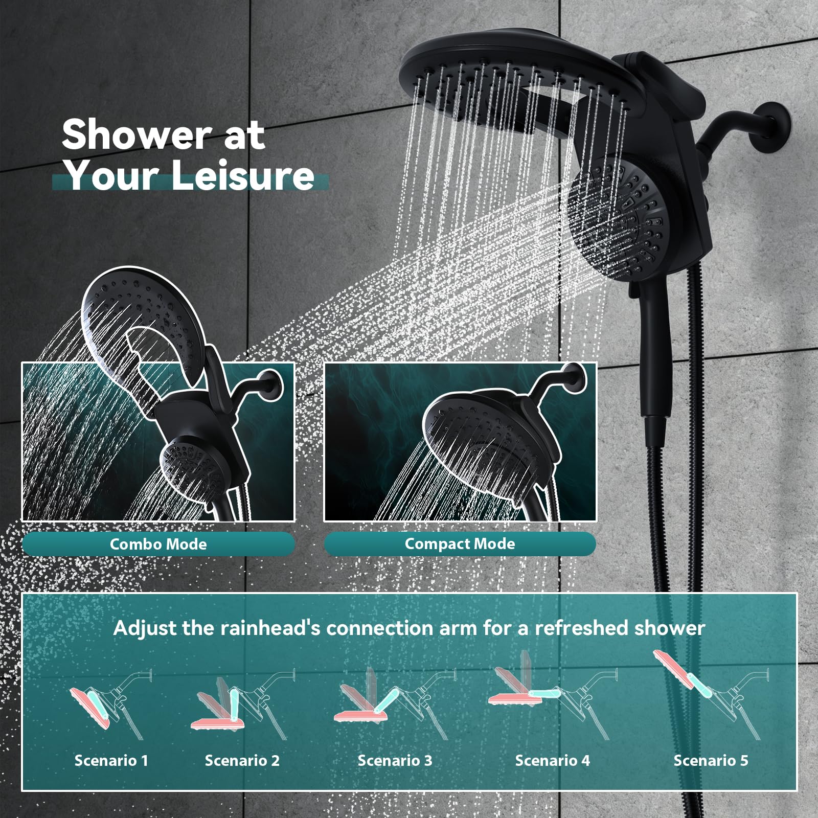 BOZYBO foldable dual shower head with magnetic dock for quick setup