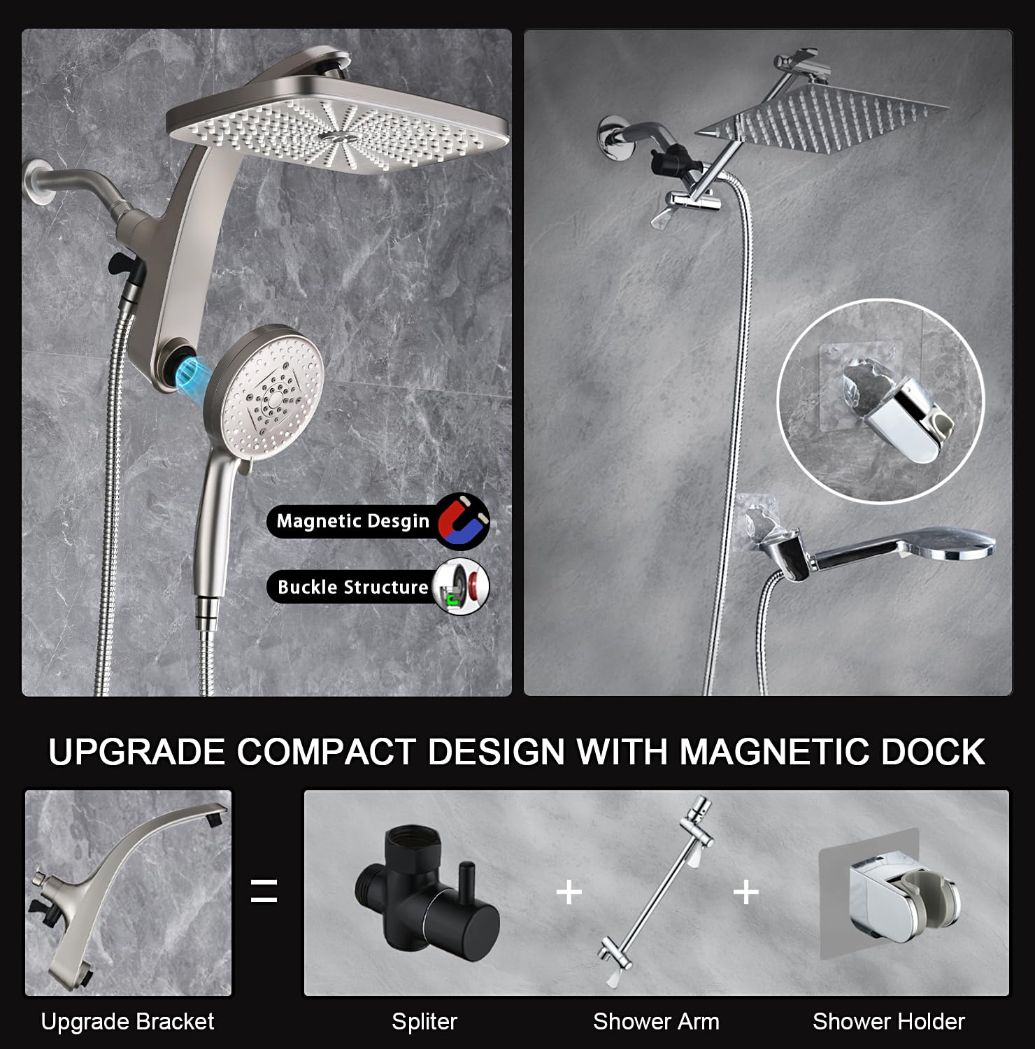 Bozybo patented dual-shower-head switch offers flexible flow control.