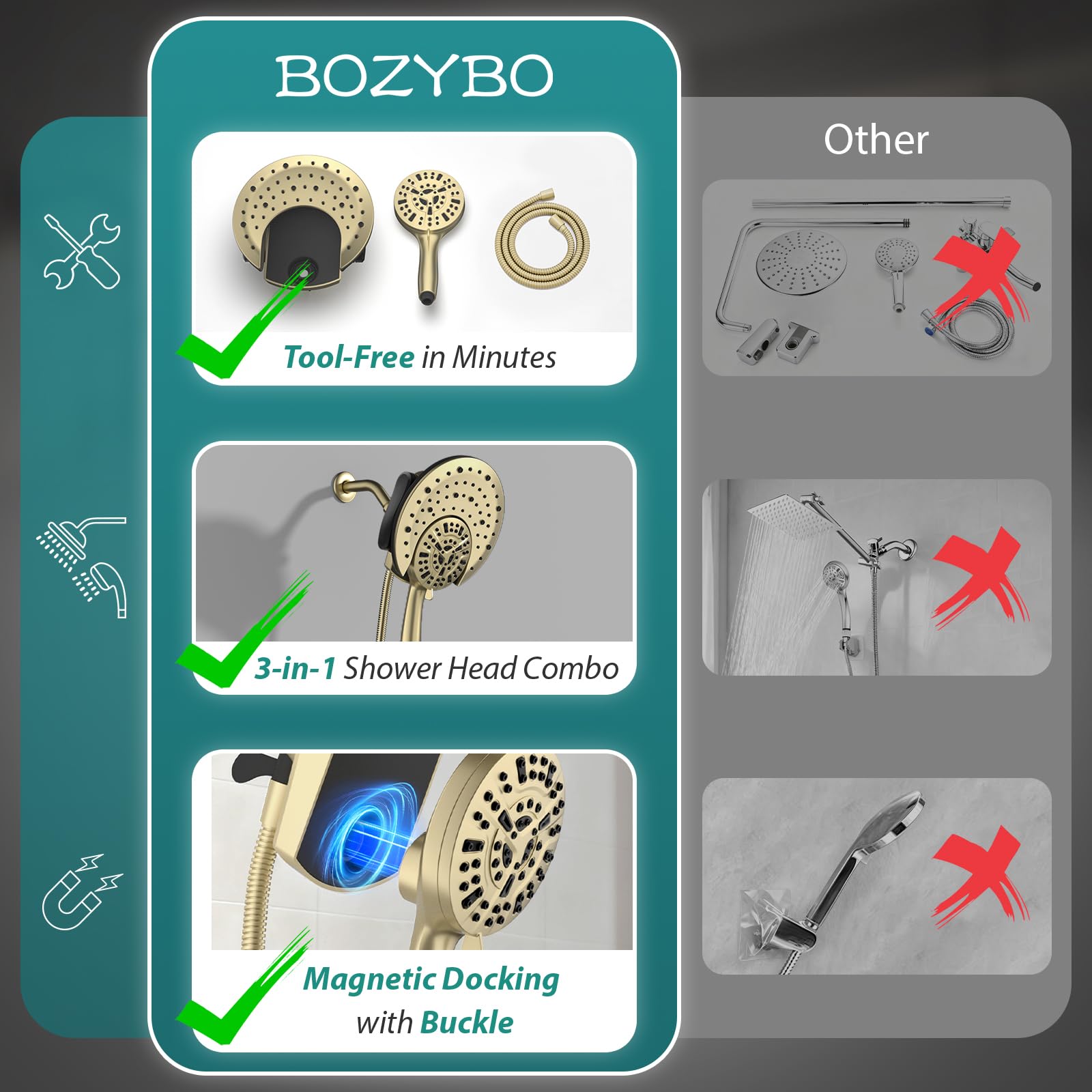 BOZYBO universal G1/2 connector fits standard plumbing
