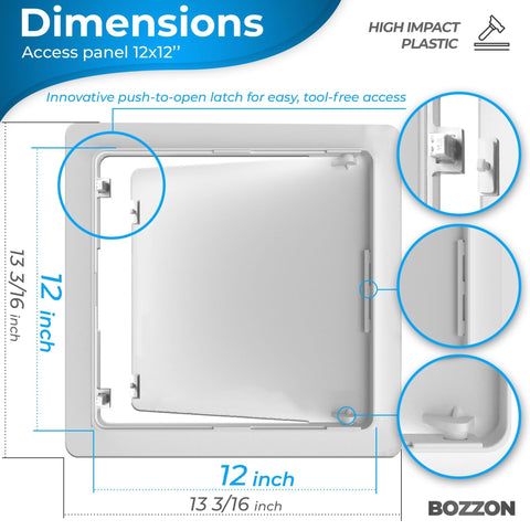 Bozzon access panel drywall 12x12 open door 180 degrees for full clearance during maintenance.