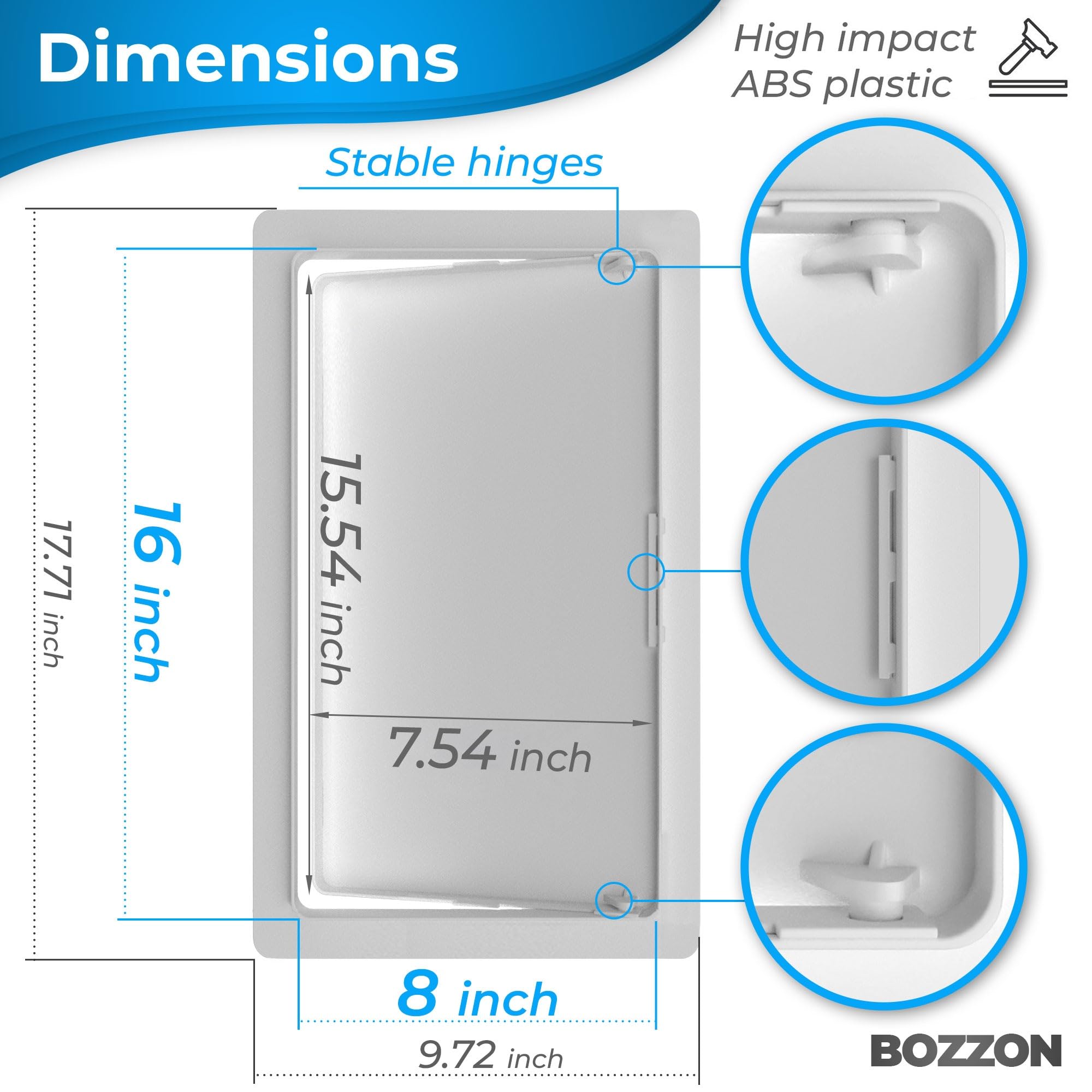 BOZZON drywall access panel closed door secures plumbing while staying accessible