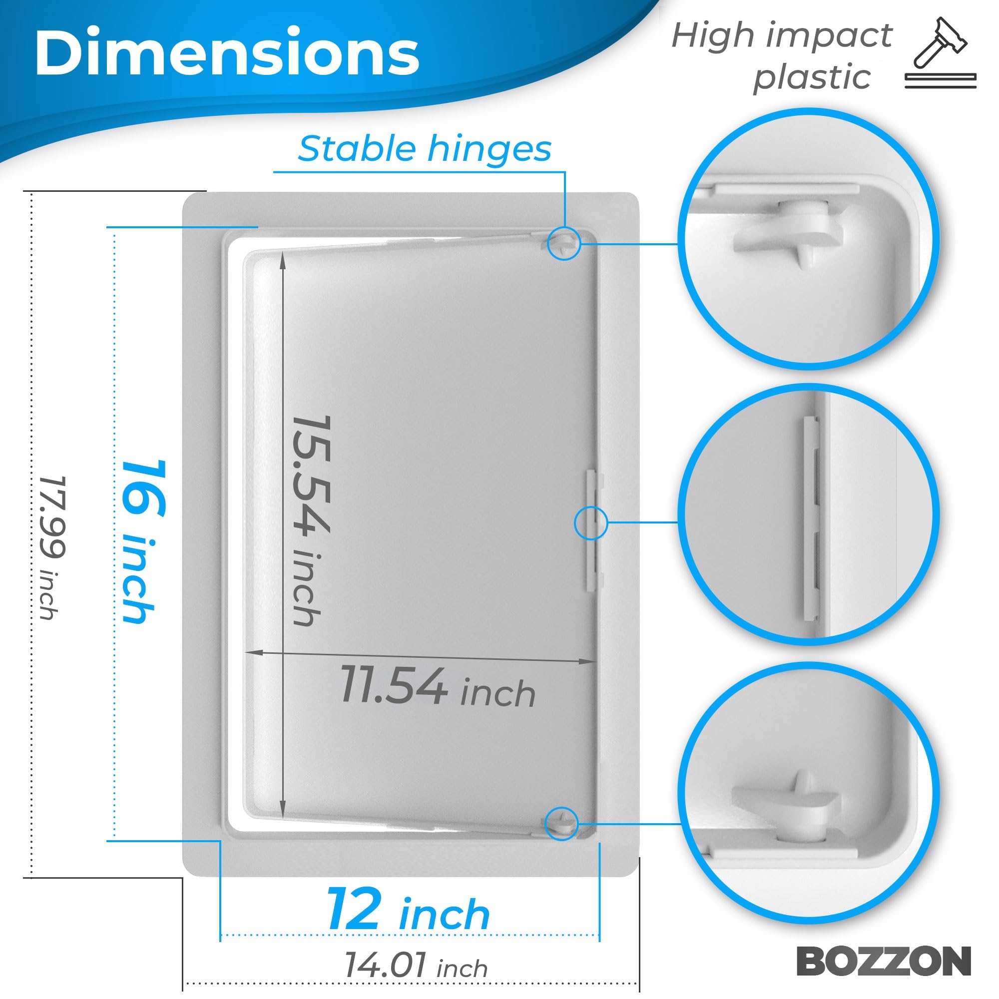 Bozzon drywall access panel hinged door closed for a clean wall cover