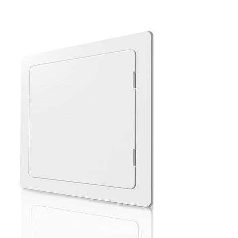 Bozzon drywall access panel front view, durable white plastic for seamless wall integration.