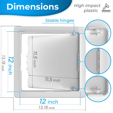 Bozzon drywall access panel open door demonstrates quick, tool-free wall access.