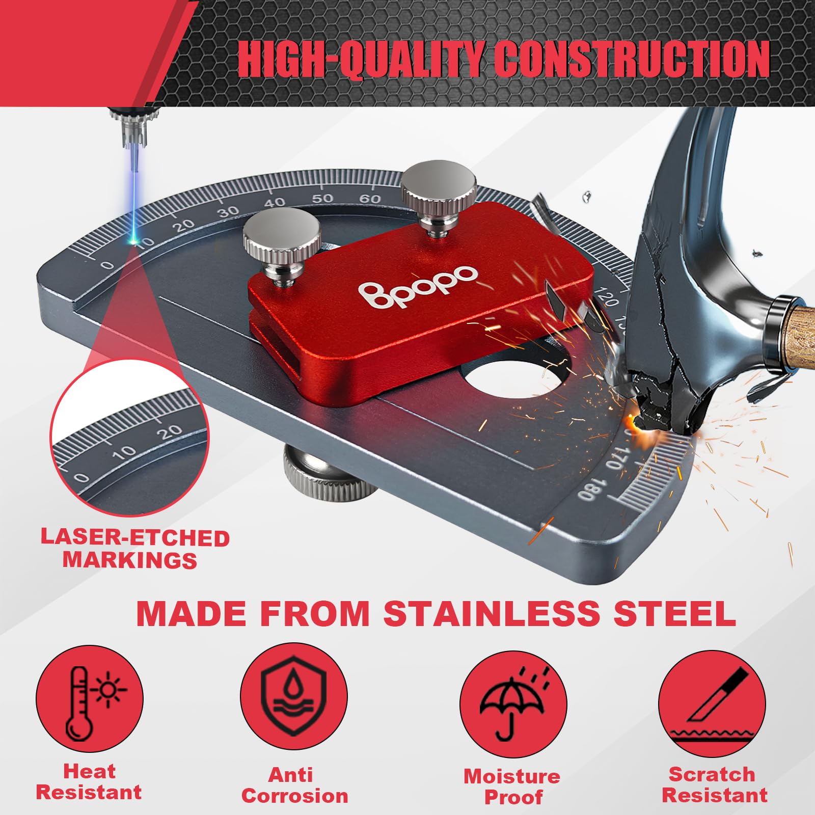 BPOPO Protractor with ruler aids fast line drawing and angle measurement