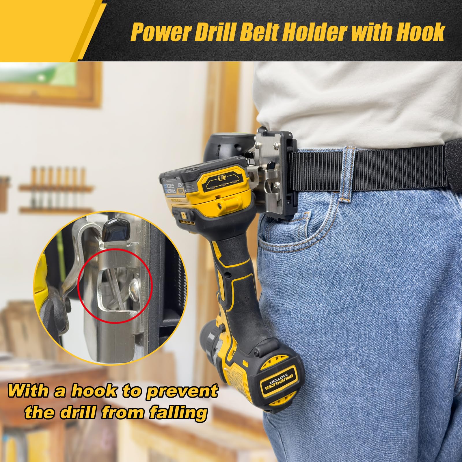BPOPO drill holder belt clip side view shows slim, secure design for all-day wear.
