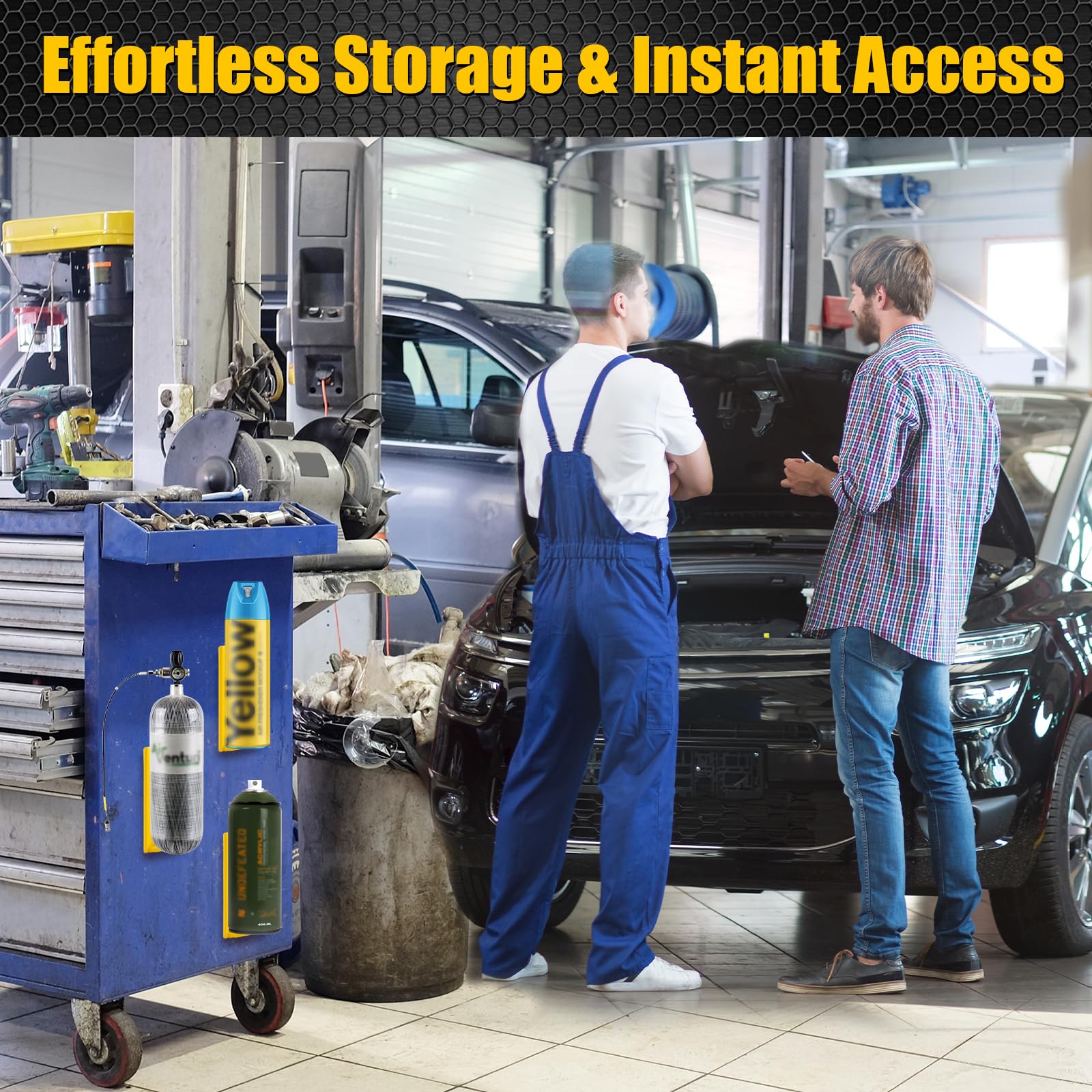 BPOPO garage setup with four holders keeps tools within easy reach.